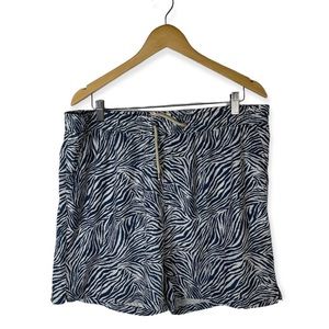 SAINE LIFE Blue White  Pattern Lined Drawstring Swim Trunks 2XL